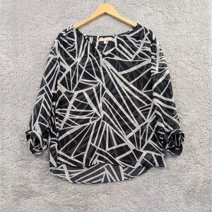 Banana Republic Women's XL Navy Blue White Stripe Sheer Blouse Shirt Top